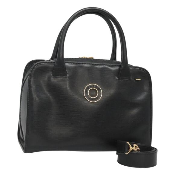 CELINE Hand Bag Leather Black Gold